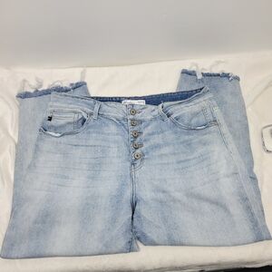 Women's Light Wash High-Waisted Kancan Jeans, Button-Fly and Frayed Hem SZ 16